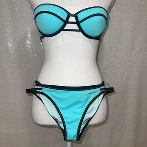 Victoria’s Secret 34A Black Neon Blue Balconet Bikini Padded